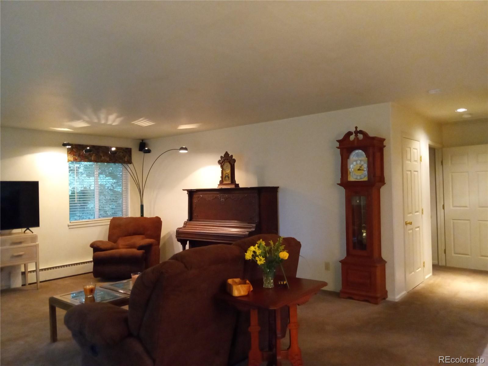 7150 South Platte Canyon Road Littleton, CO 80128 - Photo 17 of 37 a living room with furniture a flat screen tv and a fireplace