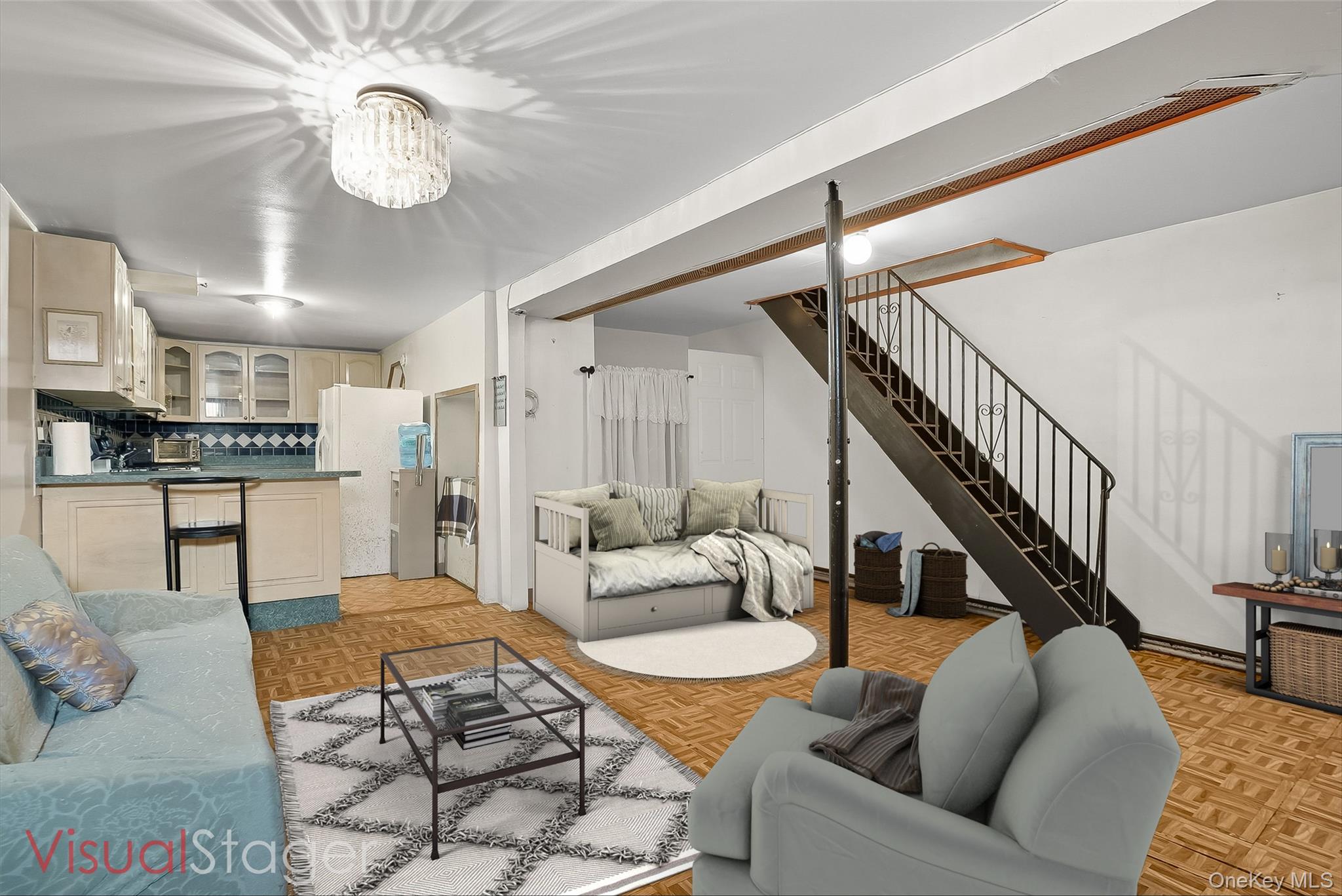 1036 Metcalf Avenue Bronx, NY 10472 - Photo 18 of 26 a living room with furniture kitchen view and a chandelier