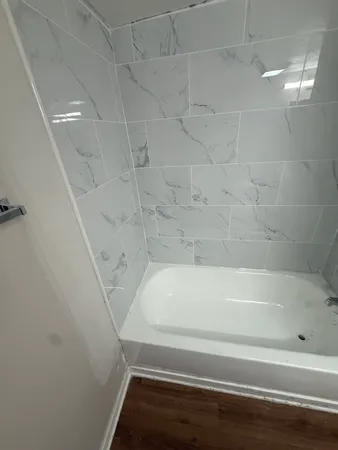 a bathroom with a bathtub