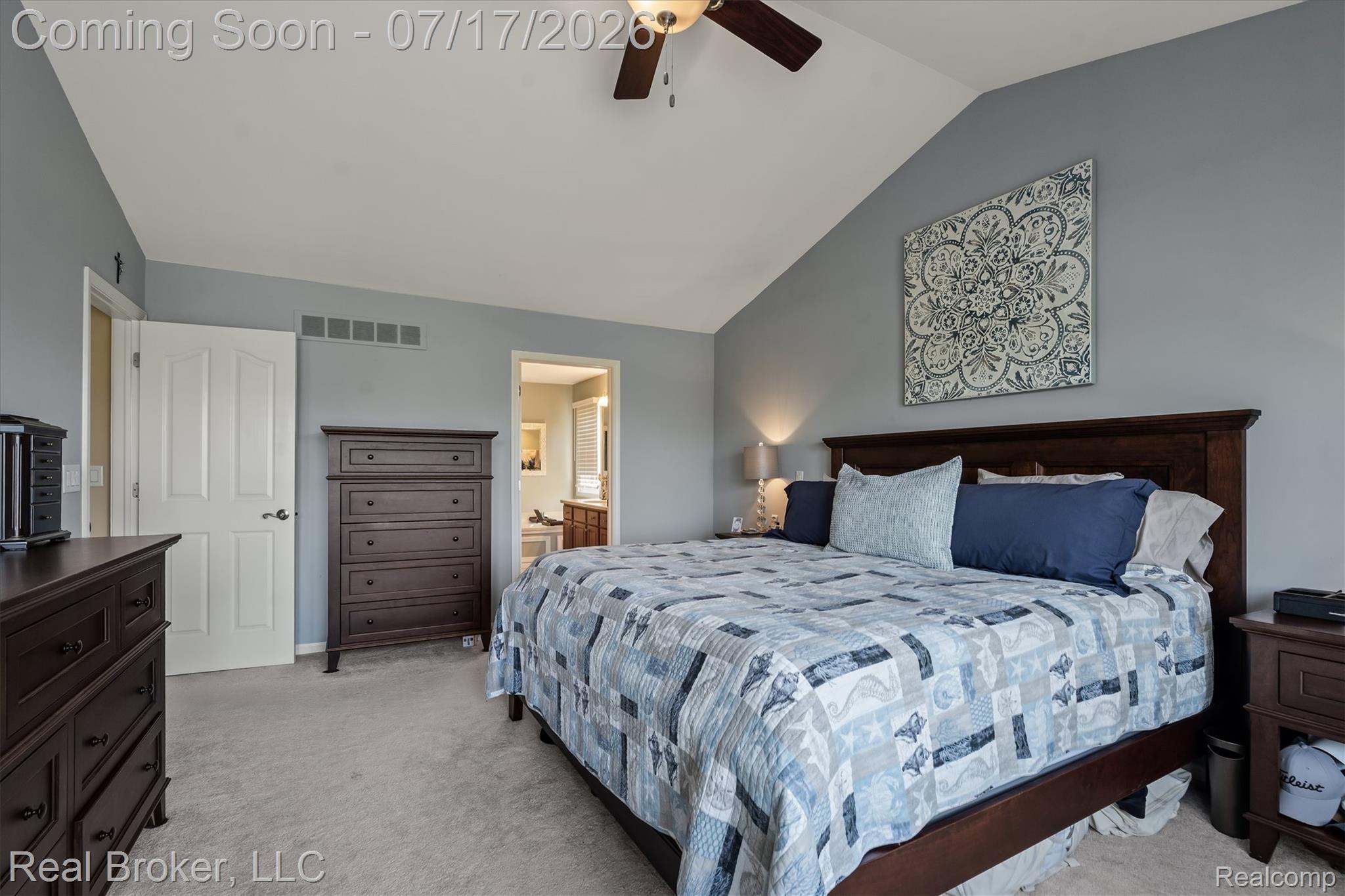 45192 Thornhill Road Canton, MI 48188 - Photo 15 of 34 Vaulted ceiling bedroom featuring carpeting and a ceiling fan
