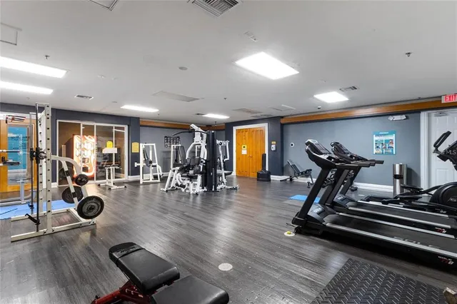 a view of a room with gym equipment