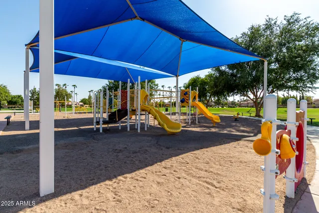 a view of a park with slide