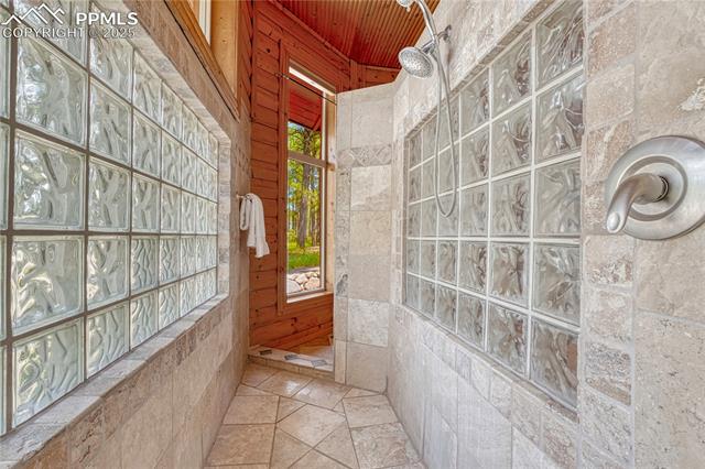15975 Winding Trail Road Colorado Springs, CO 80908 - Photo 27 of 50 Large walk-through shower with glass blocks letting light in and maintaining privacy