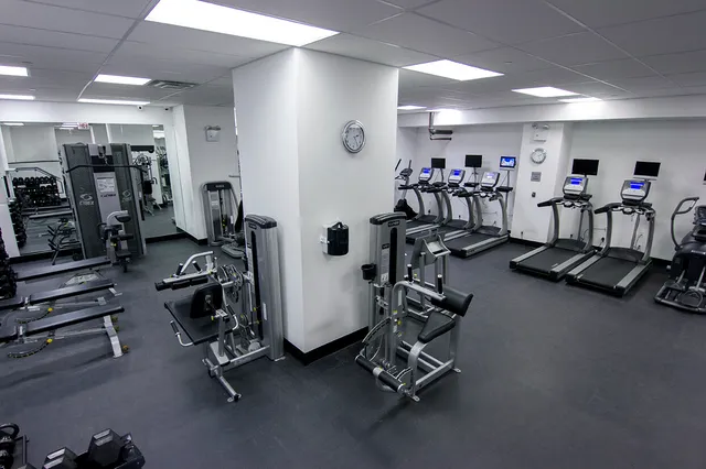 a view of a room with gym equipment