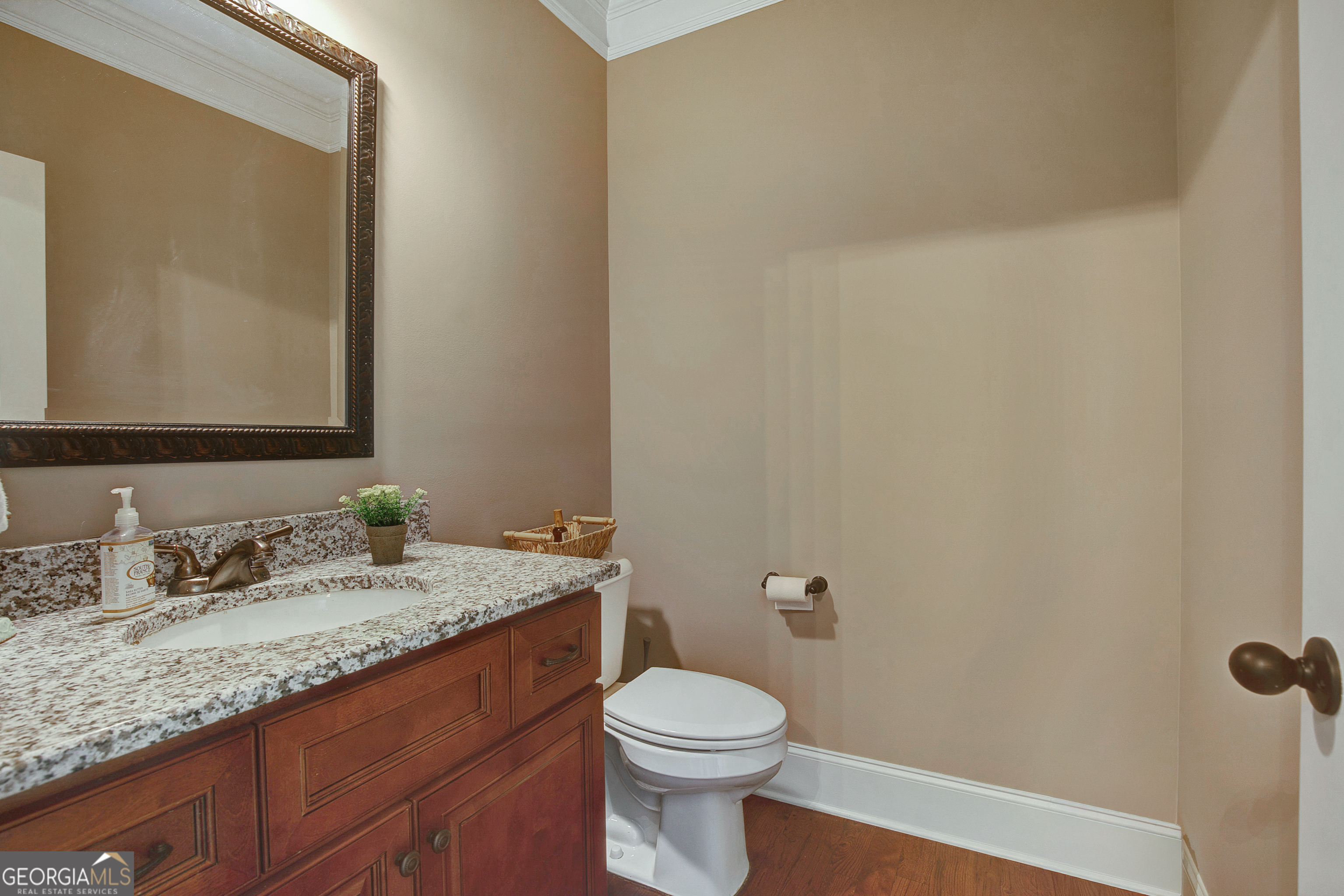 137 Kenmare Row Tyrone, GA 30290 - Photo 63 of 91 a bathroom with a granite countertop sink toilet and mirror