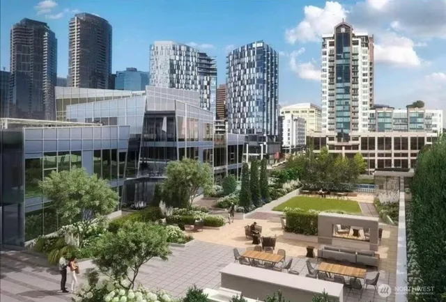 a view of a city with tall buildings