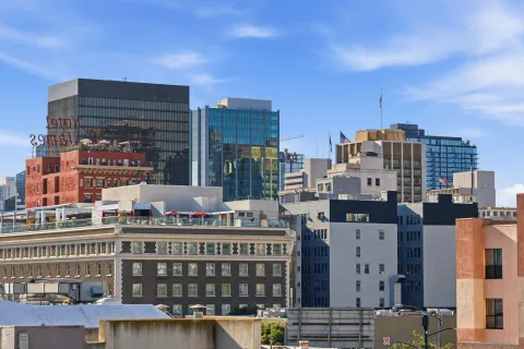 a view of a street with an entrance to house