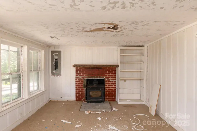 an empty room with windows