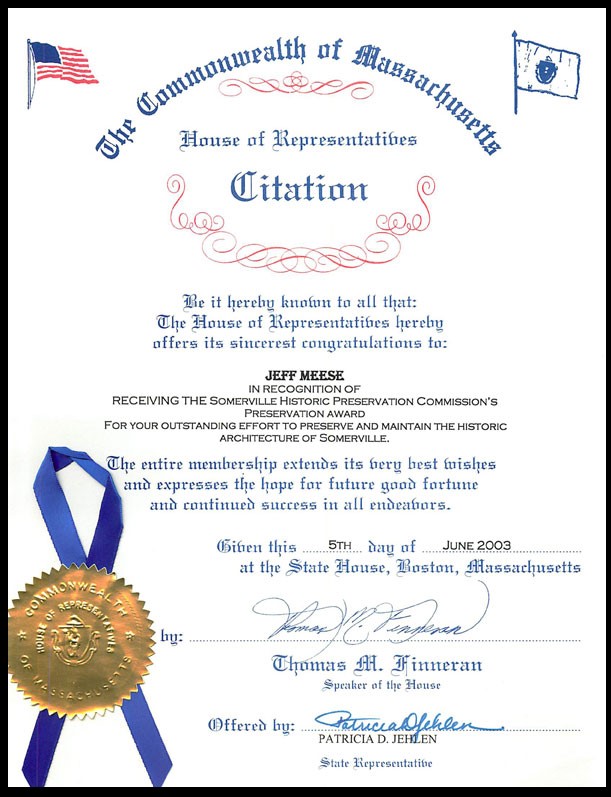 Design Citation, Commonwealth of Massachusetts