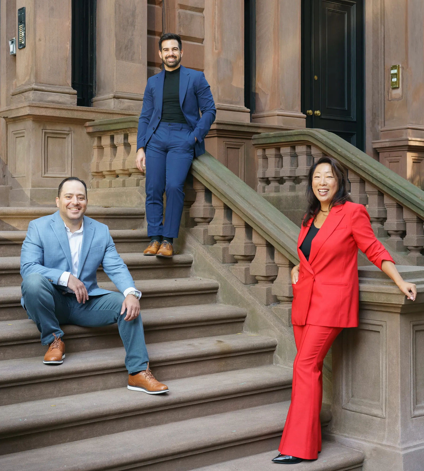 The image likely shows a man and woman walking down the stairs.