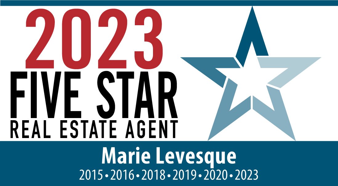 A text banner related to a real estate agent named Marie Levesque