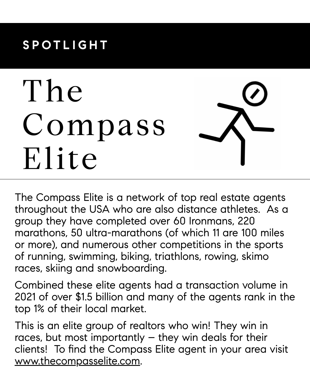 A text banner advertising The Compass Elite real estate agents