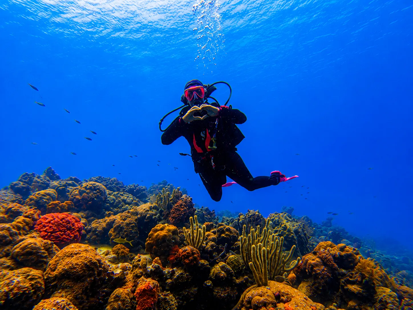 Scuba Diver with Heart Hands