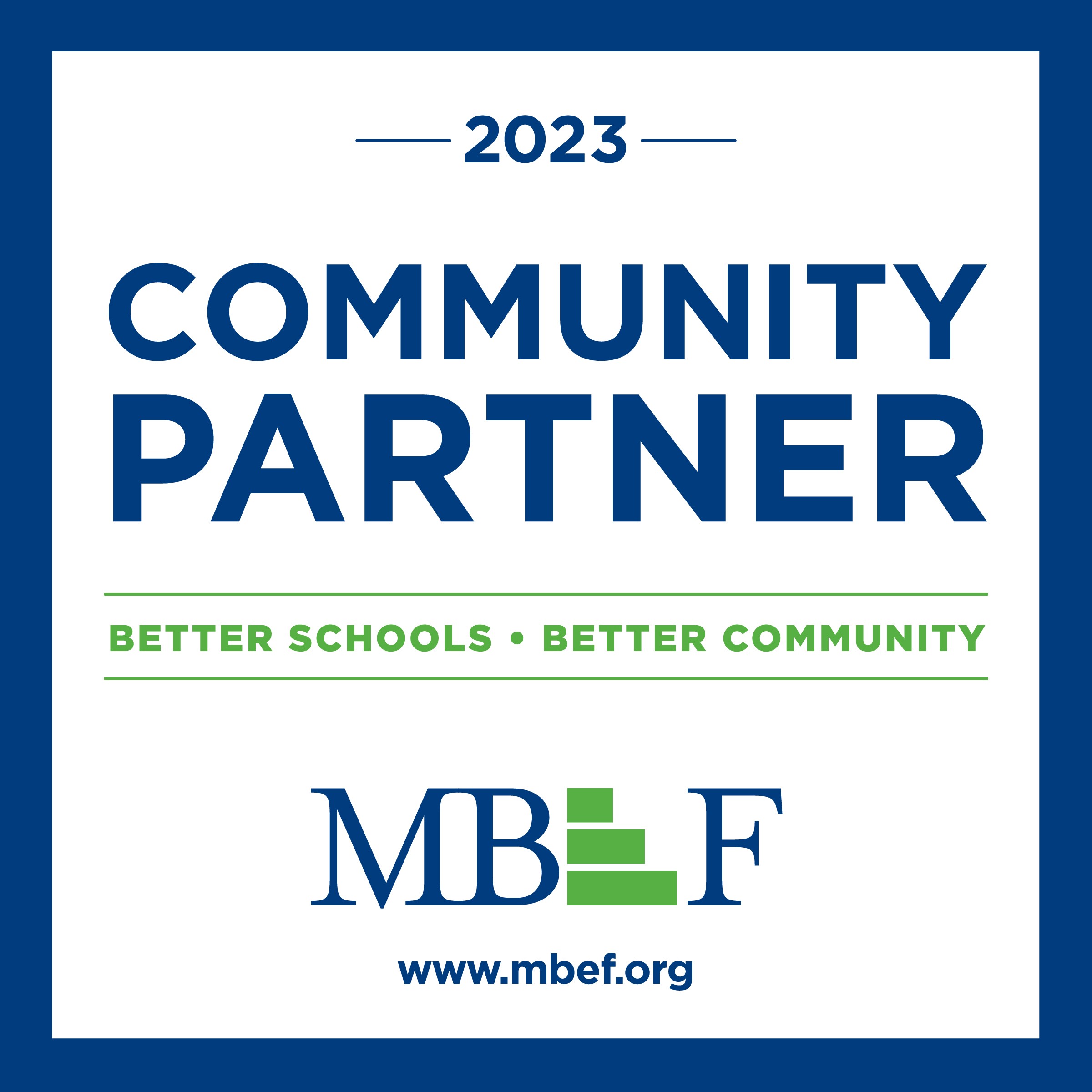 The logo of MBF, promoting better schools and community.