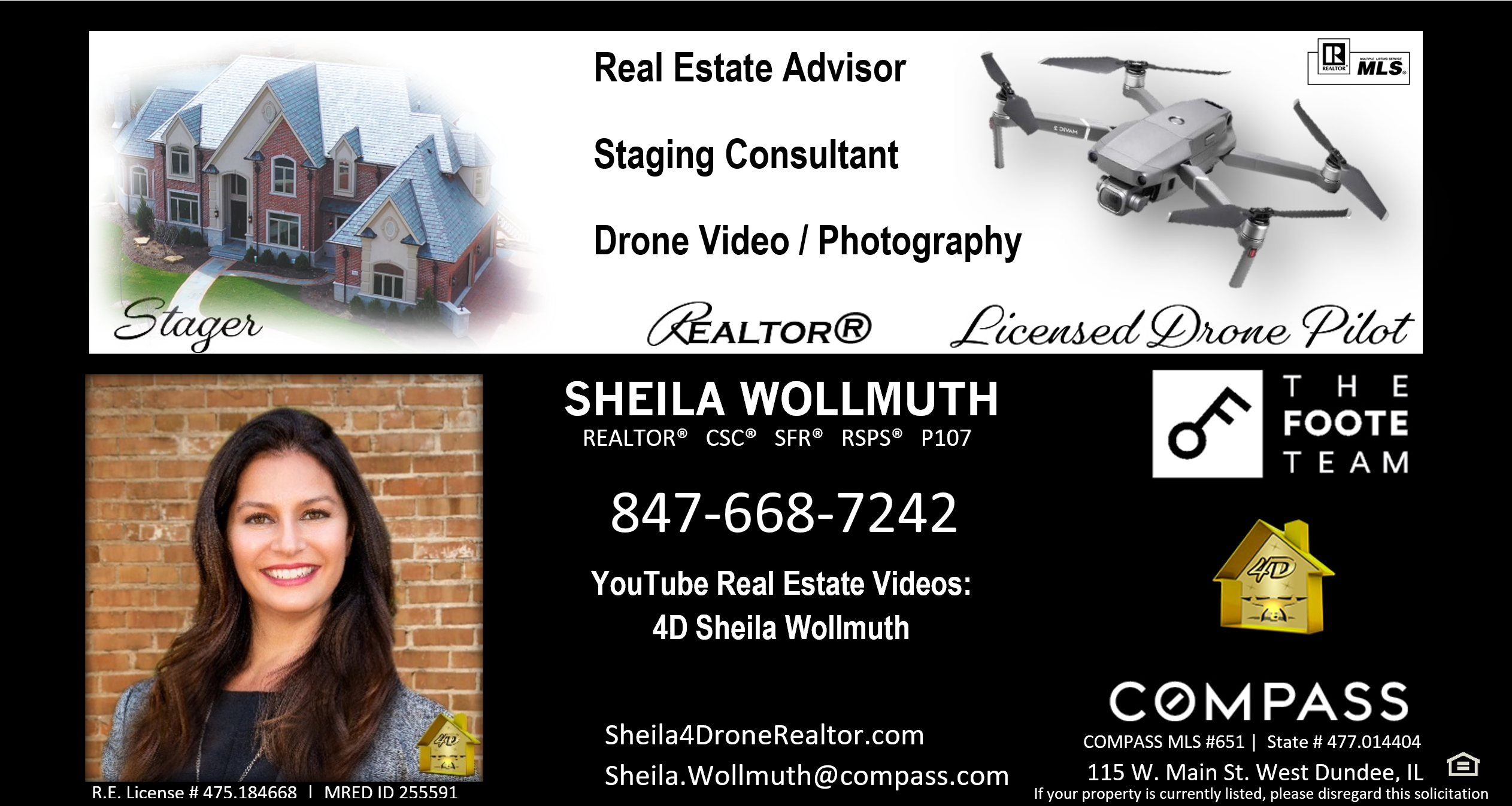 A text banner advertising a real estate advisor and photography services.