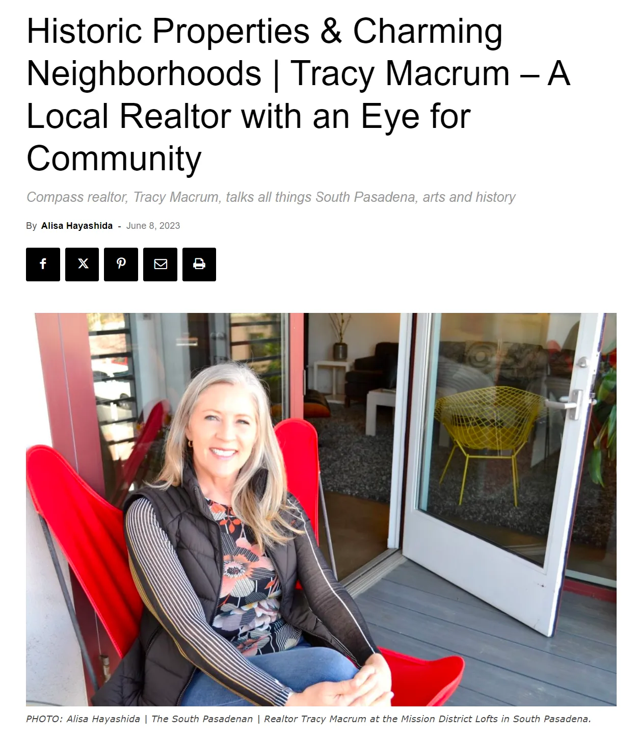 Tracy Macrum article in South Pasadenan