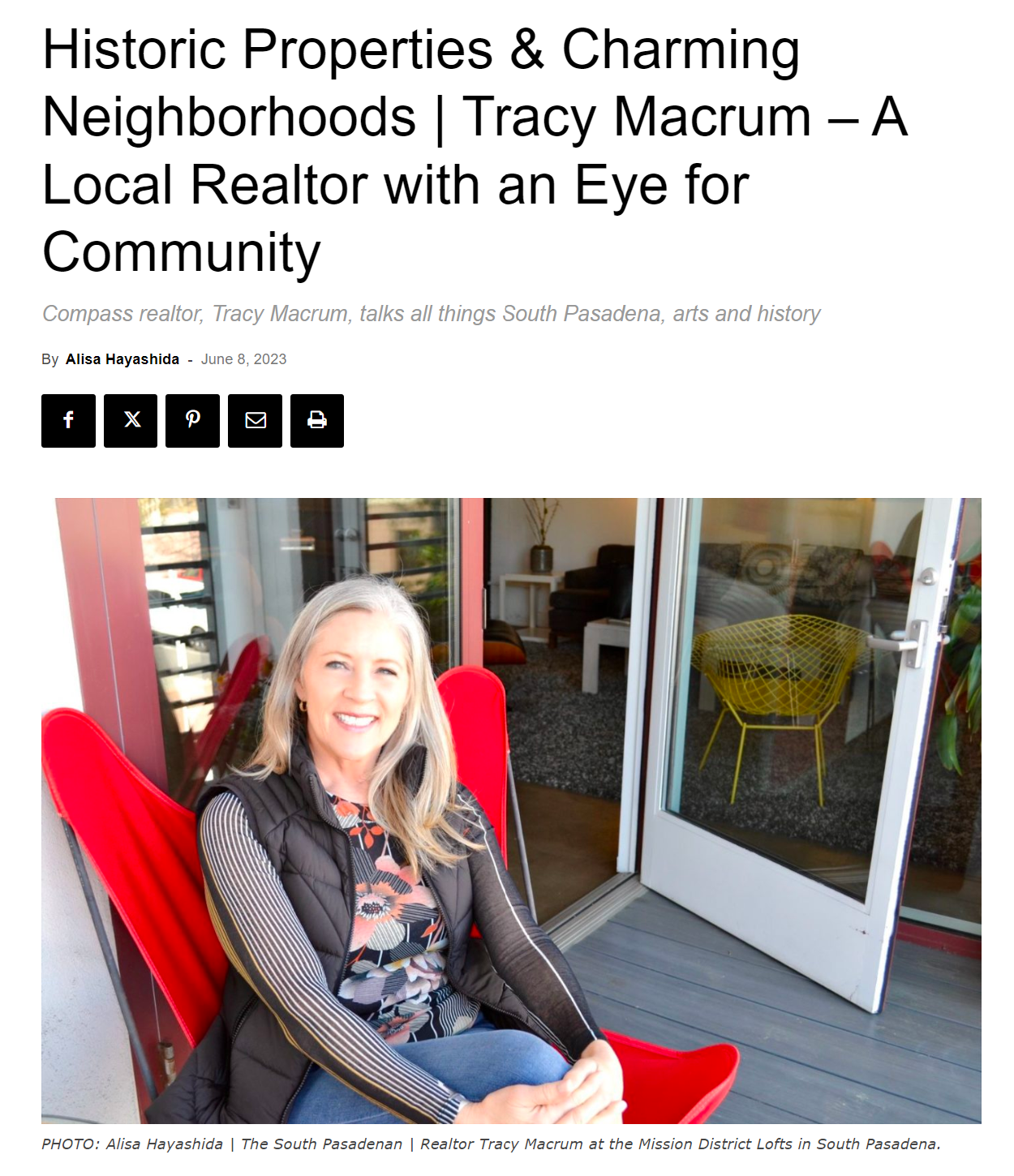 Tracy Macrum article in South Pasadenan