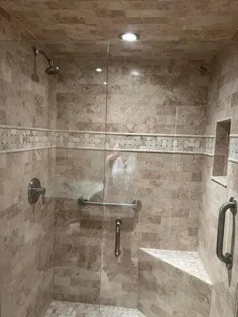 a bathroom with a shower