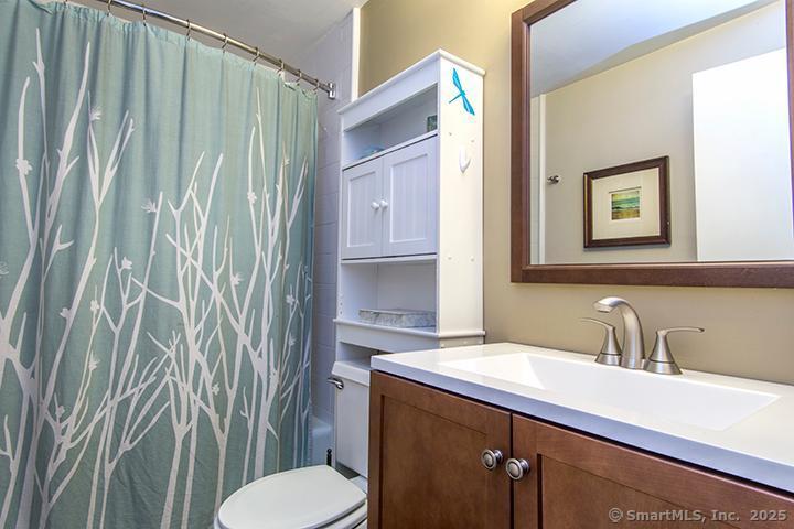84 Wilton Crest Road, Unit 84 Wilton, CT 06897 - Photo 9 of 16 a bathroom with a sink a toilet and shower curtain