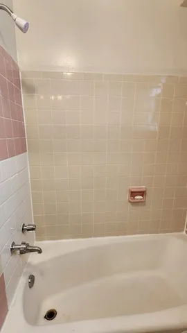 a bathroom with a bathtub