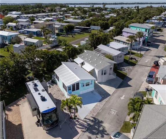 an aerial view of a house with a garden