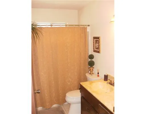 a bathroom with a sink a toilet and shower curtain