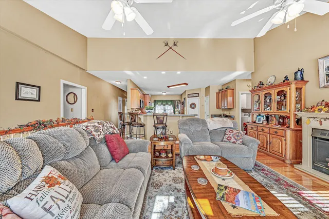 a living room with furniture and a rug