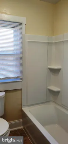 a bathroom with a shower and a toilet