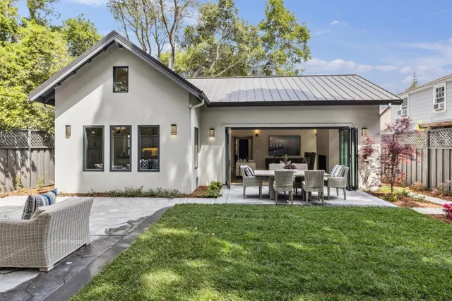 a building outdoor space with patio furniture