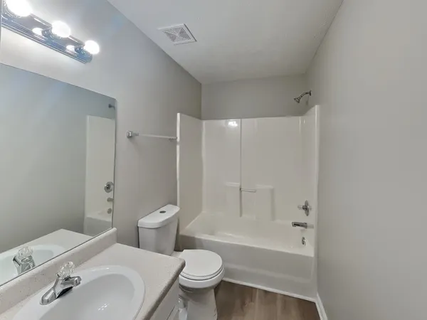 a bathroom with a toilet a sink a mirror and bathtub