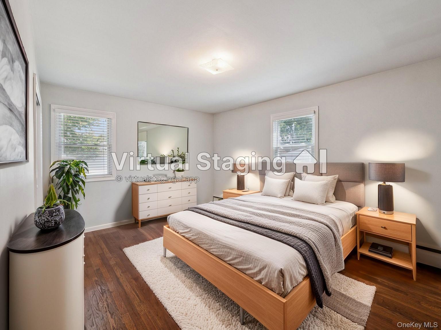 247 Woods Road North Babylon, NY 11703 - Photo 20 of 43 a bedroom with a bed and a potted plant