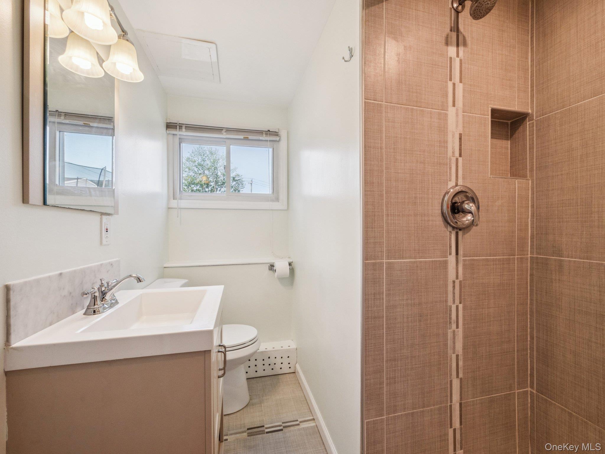 247 Woods Road North Babylon, NY 11703 - Photo 27 of 43 a bathroom with a sink mirror and toilet