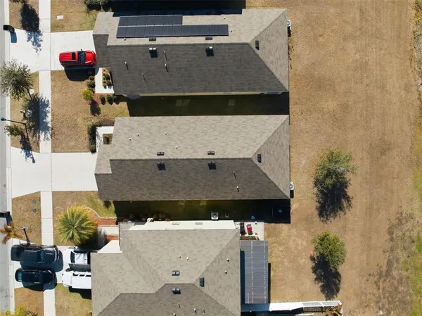 an aerial view of a swimming pool
