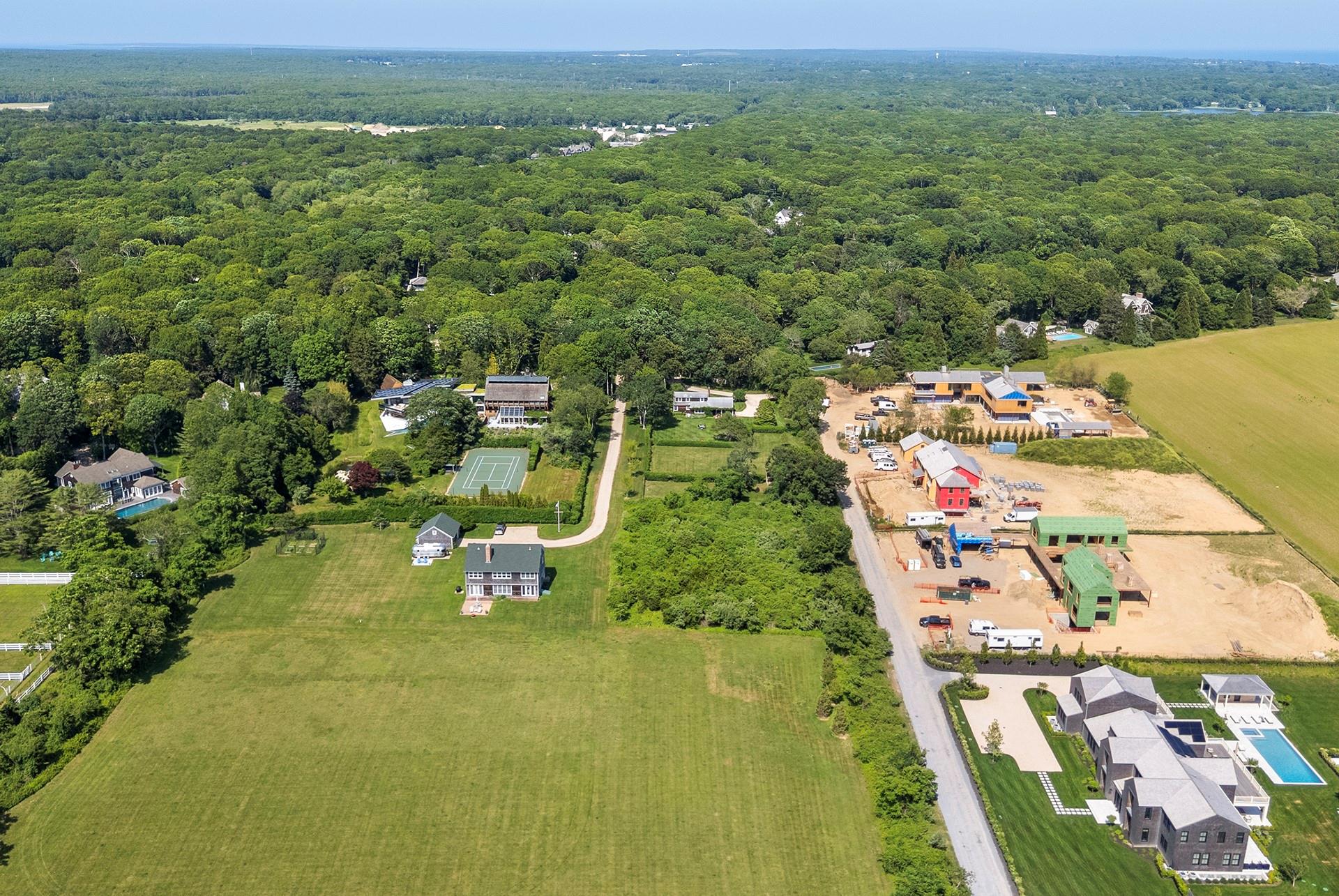 Aerial view of a heavily wooded area