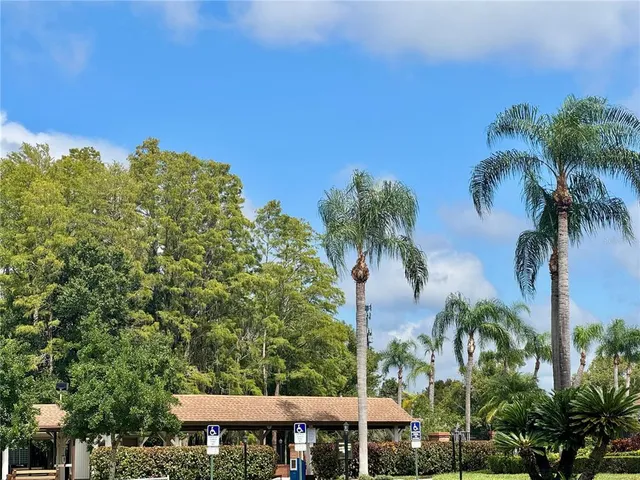 a backyard of a house with lots of green space and trampoline