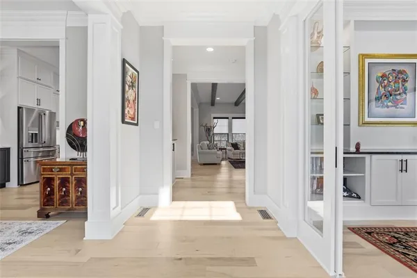 a living room with furniture and a rug