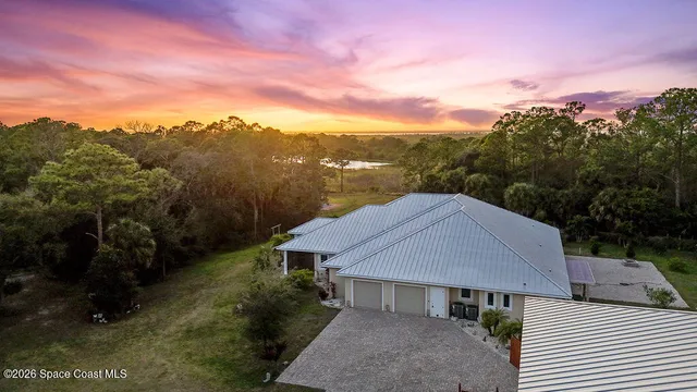 a view of a city with lush green forest