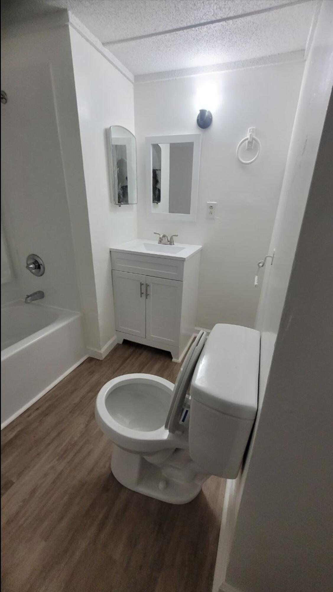 864 East Chestnut Avenue, Unit D Crestview, FL 32539 - Photo 9 of 10 a bathroom with a toilet sink and mirror