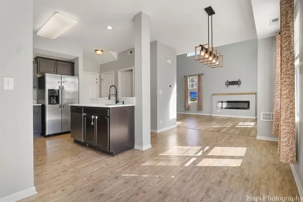 a view of kitchen and center island