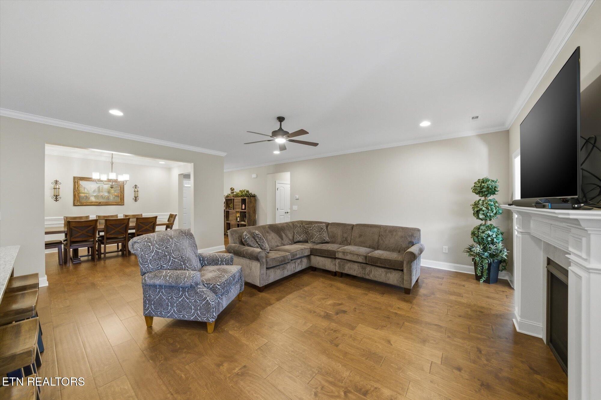 7122 Volunteer Rdg Lane Knoxville, TN 37918 - Photo 9 of 34 a living room with furniture a fireplace and a flat screen tv