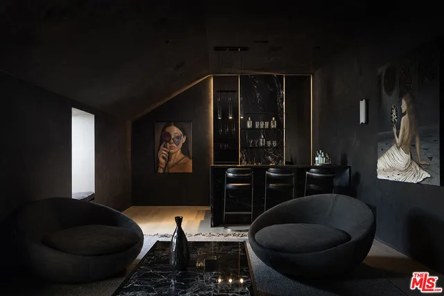 a view of a swimming pool with a yard and mountain view