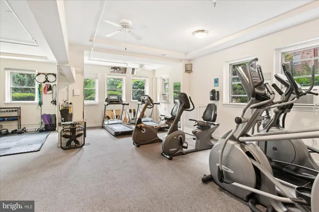 a view of a room with gym equipment