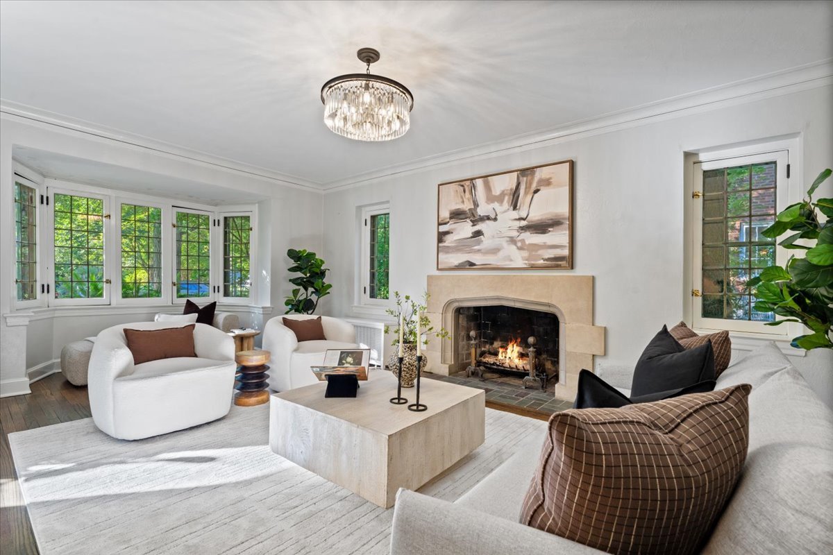 2951 Colfax Street Evanston, IL 60201 - Photo 8 of 62 a living room with furniture and a fireplace