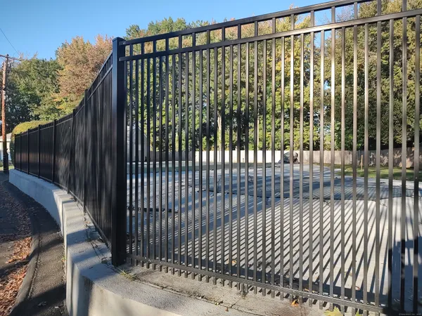 a view of a black gate