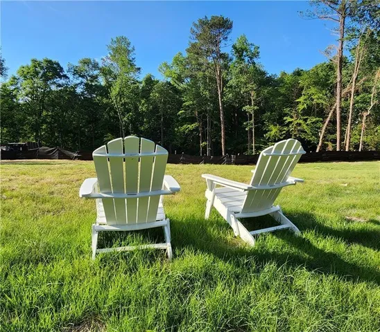 a view of a garden with a slide