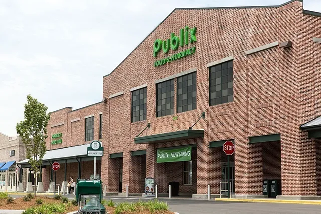 a front view of a building with street