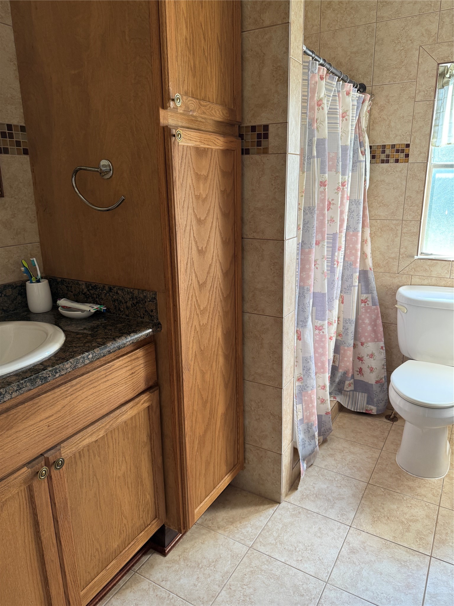 7538 Rocky Ridge Lane Madisonville, TX 77864 - Photo 17 of 48 a bathroom with a granite countertop sink toilet and shower