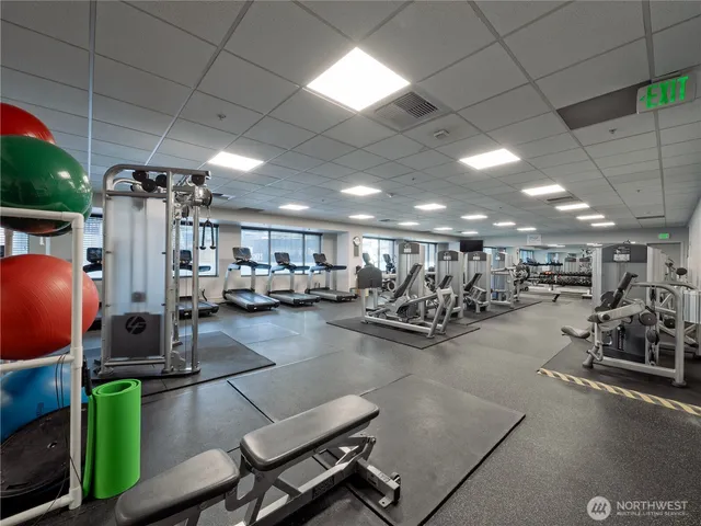 a view of a room with gym equipment