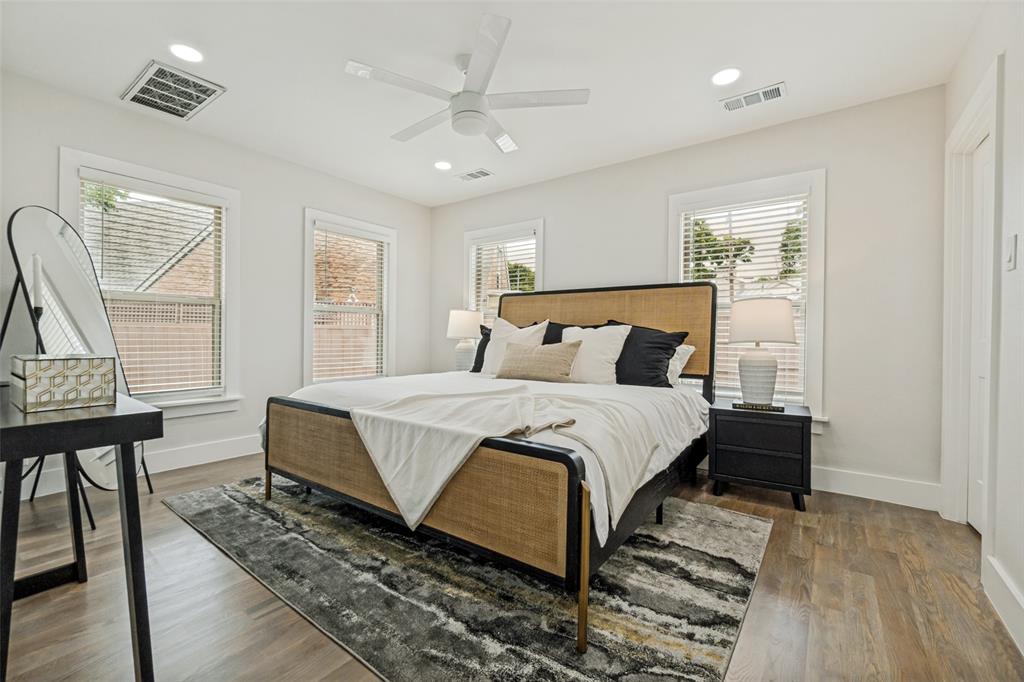 2006 Marydale Road Dallas, TX 75208 - Photo 24 of 40 Bright bedroom featuring wood-finish flooring, recessed lighting, and a ceiling fan
