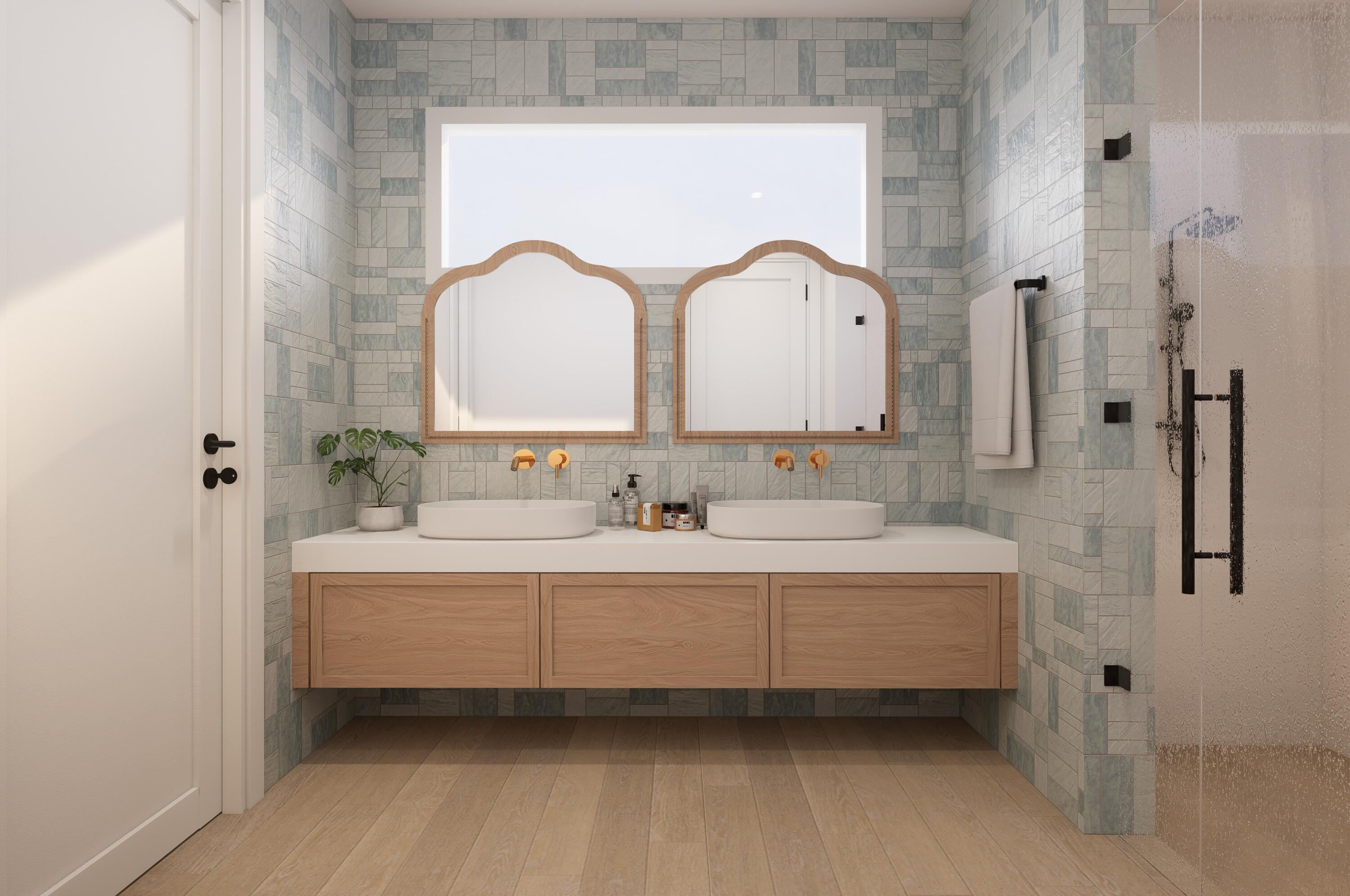 1041 Bimini Lane Singer Island, FL 33404 - Photo 21 of 26 a bathroom with a double vanity sink mirror and bathtub